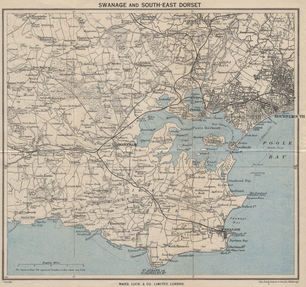 SOUTH EAST DORSET. Isle of Purbeck Poole Harbour Wareham Bournemouth 1946 map