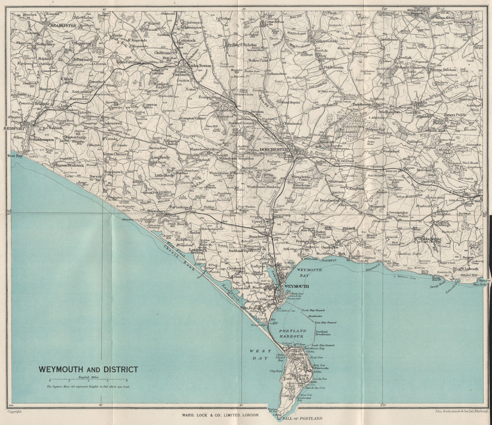 WEYMOUTH environs. Chesil Beach Portland Dorchester Bridport. Dorset 1952 map