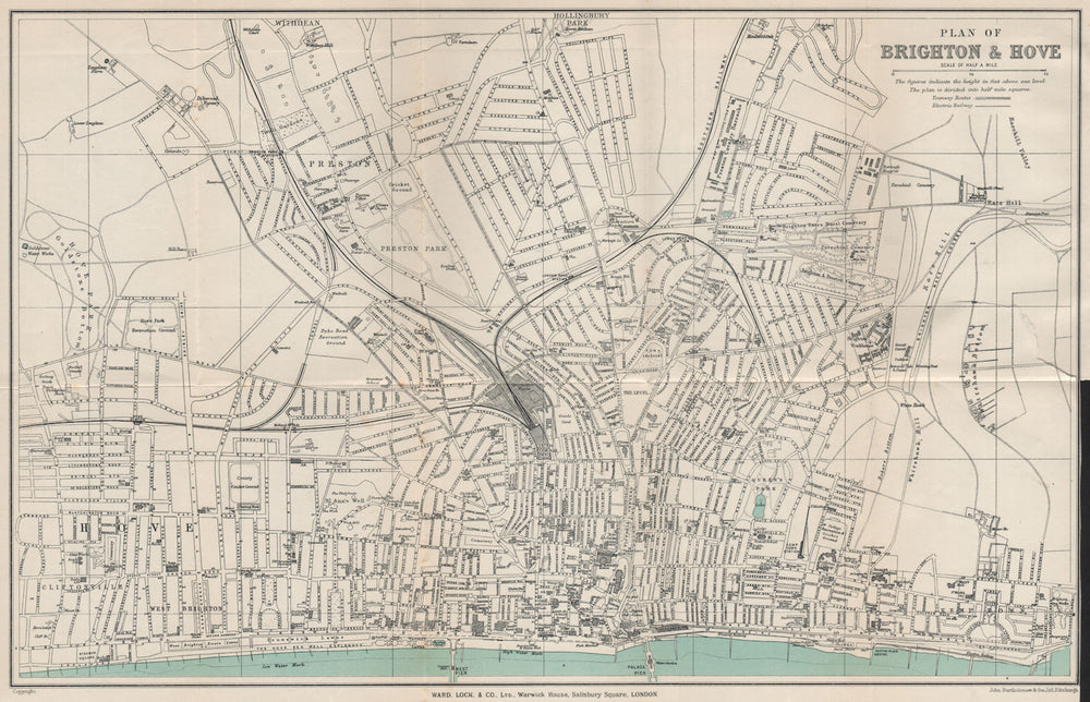 BRIGHTON & HOVE vintage town/city plan. Sussex. WARD LOCK 1932 old vintage map