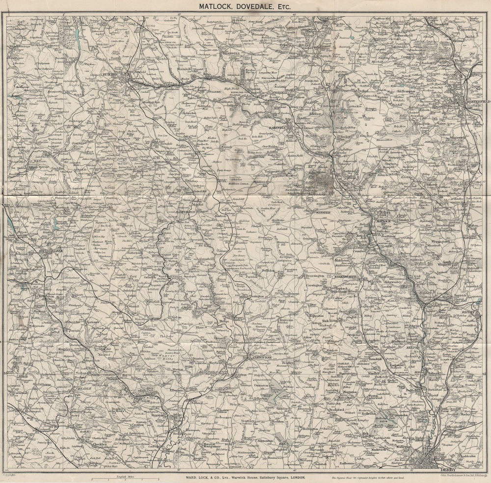PEAK DISTRICT SOUTH. Matlock Dovedale Derby Buxton Chesterfield 1936 old map