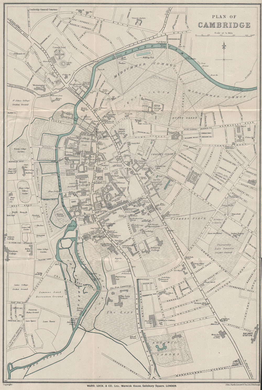 CAMBRIDGE vintage town/city plan. Cambridgeshire. WARD LOCK 1928 old map