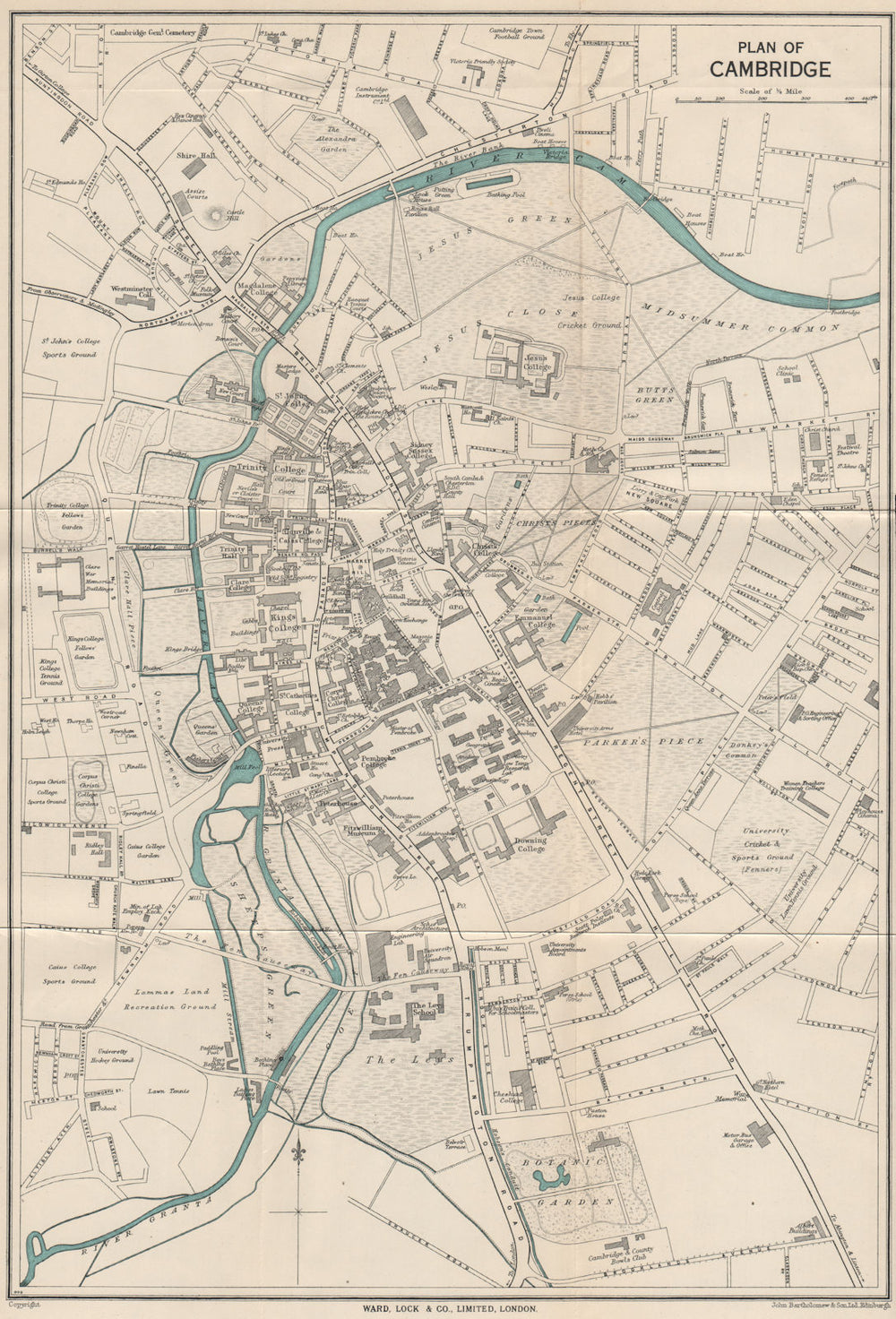 CAMBRIDGE vintage town/city plan. Cambridgeshire. WARD LOCK 1949 old map