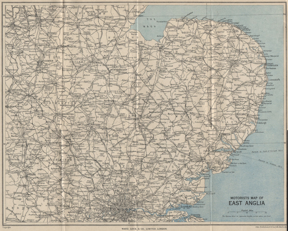 CAMBRIDGE AND EAST ANGLIA MOTORISTS' MAP. Cambridgeshire. WARD LOCK 1949
