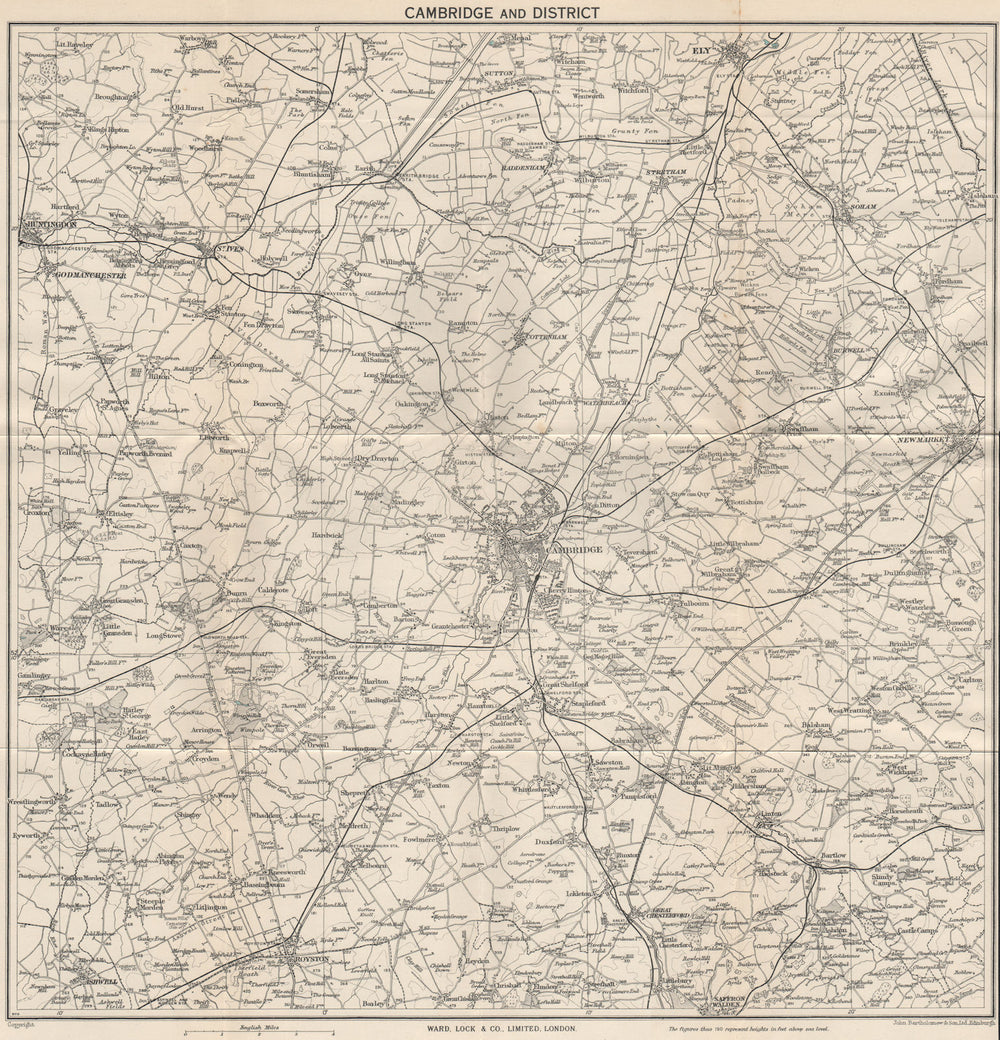 CAMBRIDGE environs. Ely Huntingdon Royston Saffron Walden Newmarket 1949 map