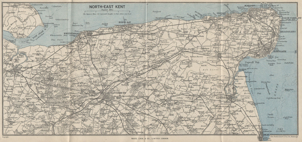 NORTH-EAST KENT. Thanet Faversham Canterbury Sandwich Ramsgate Margate 1954 map
