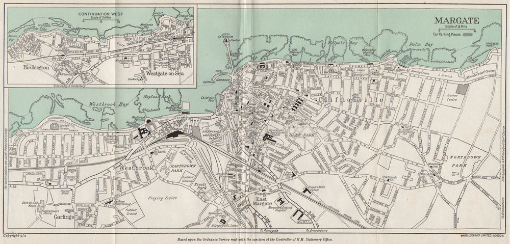 MARGATE vintage town/city plan. Westgate-on-Sea Birchington. WARD LOCK 1954 map