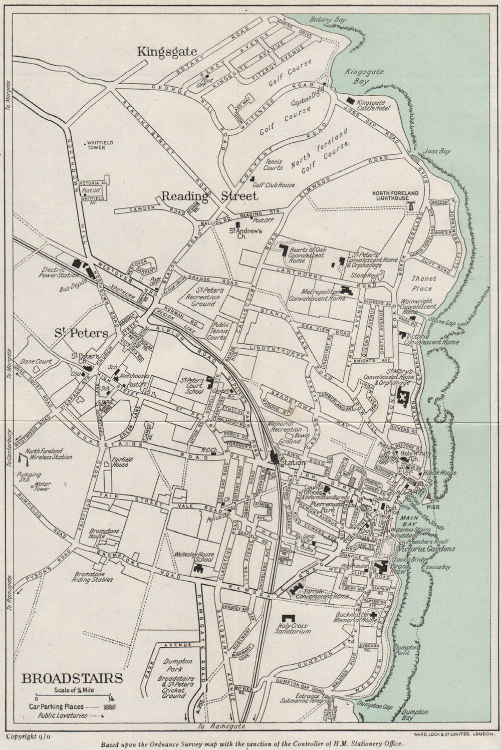 BROADSTAIRS vintage town/city plan. Kent. WARD LOCK 1954 old vintage map chart