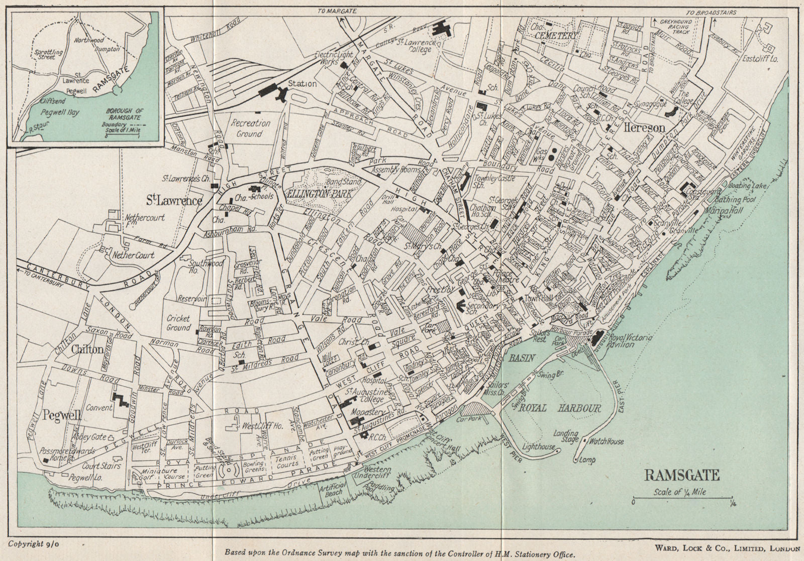 RAMSGATE vintage town/city plan. Kent. WARD LOCK 1954 old vintage map ...