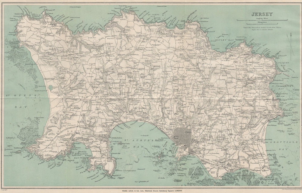JERSEY. St Helier. Channel Islands. WARD LOCK 1921 old antique map plan chart