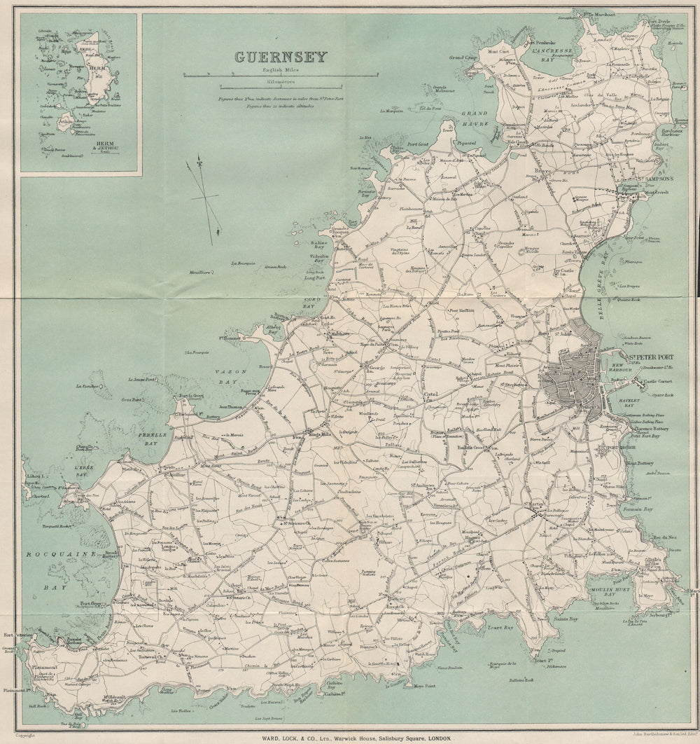 GUERNSEY inset Herm & Jethou. St Peter Port. Channel Islands. WARD LOCK 1921 map
