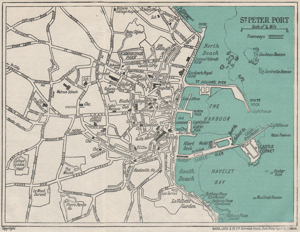 ST PETER PORT vintage town plan. Guernsey Channel Islands. WARD LOCK 1921 map