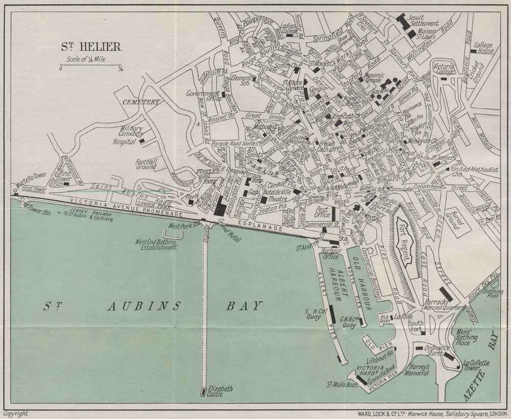 ST. HELIER vintage town/city plan. Jersey Channel Islands. WARD LOCK 1930 map