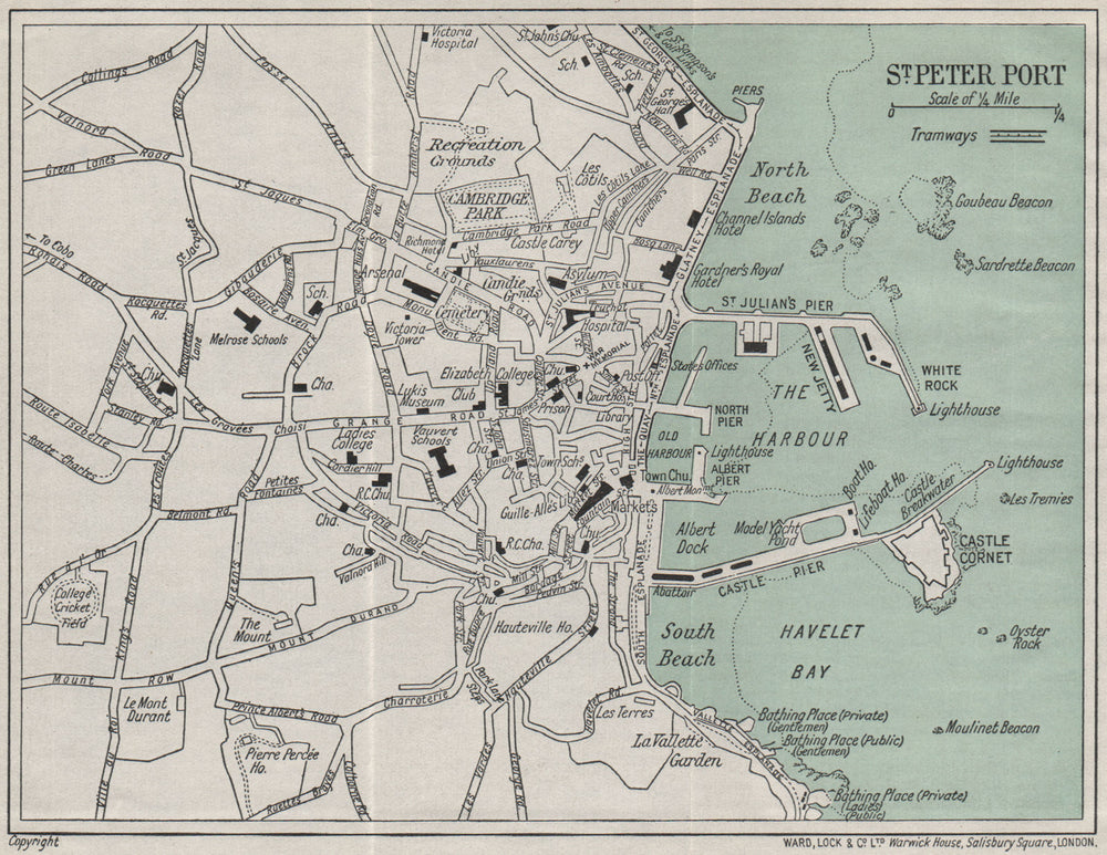 ST PETER PORT vintage town plan. Guernsey Channel Islands. WARD LOCK 1930 map