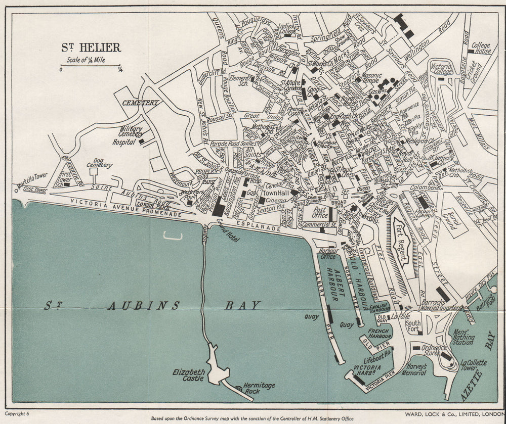 ST. HELIER vintage town/city plan. Jersey Channel Islands. WARD LOCK 1954 map