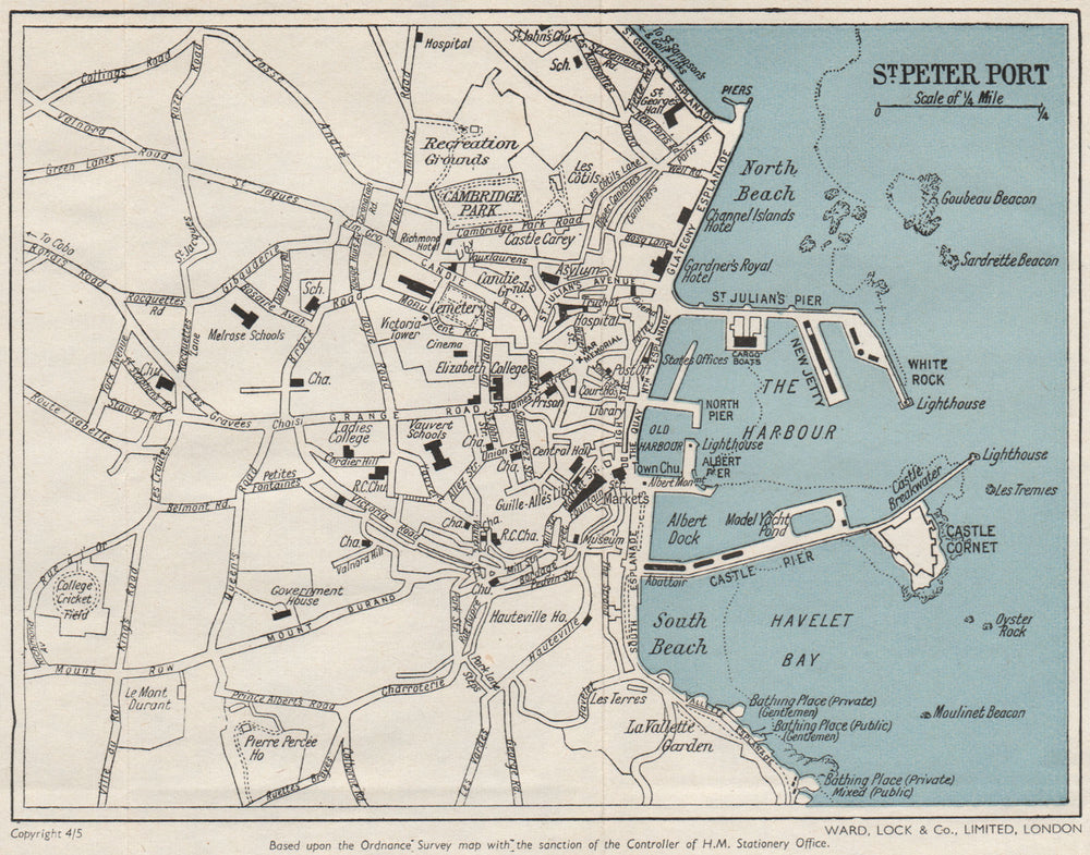 ST PETER PORT vintage town plan. Guernsey Channel Islands. WARD LOCK 1954 map