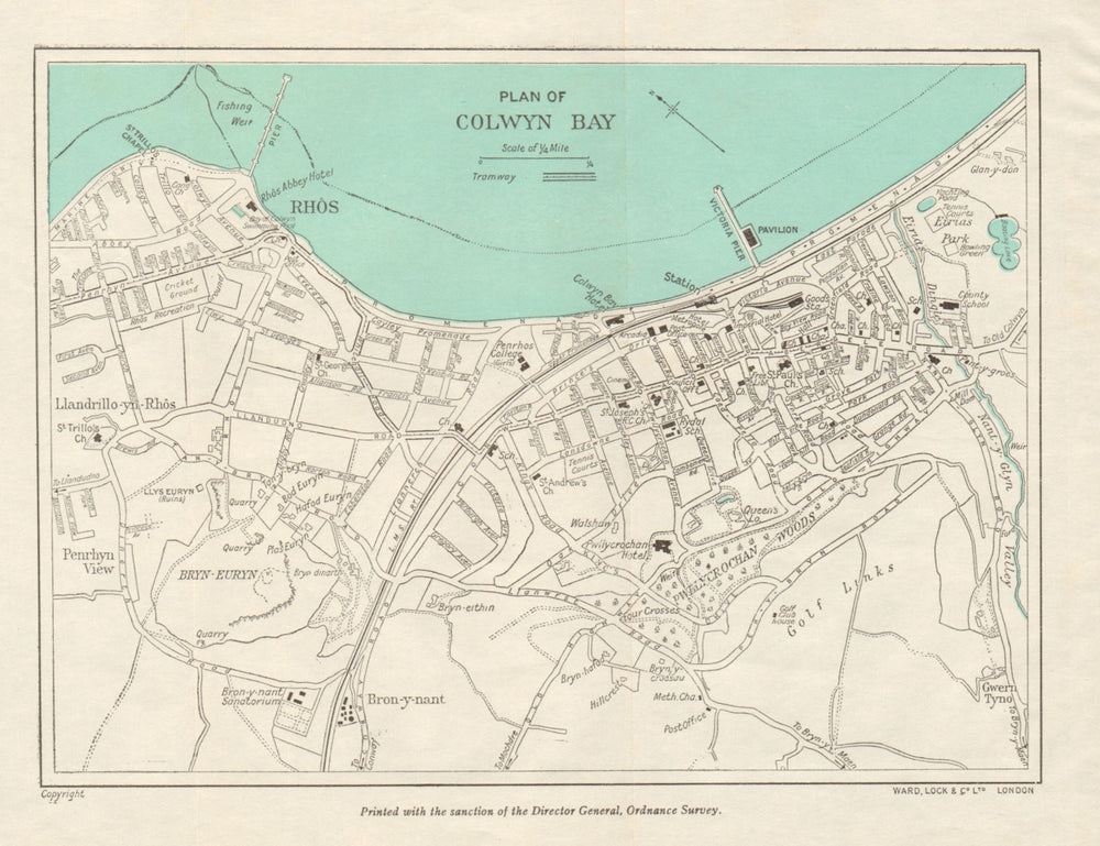COLWYN BAY vintage town/city plan. Wales. WARD LOCK 1937 old vintage map chart