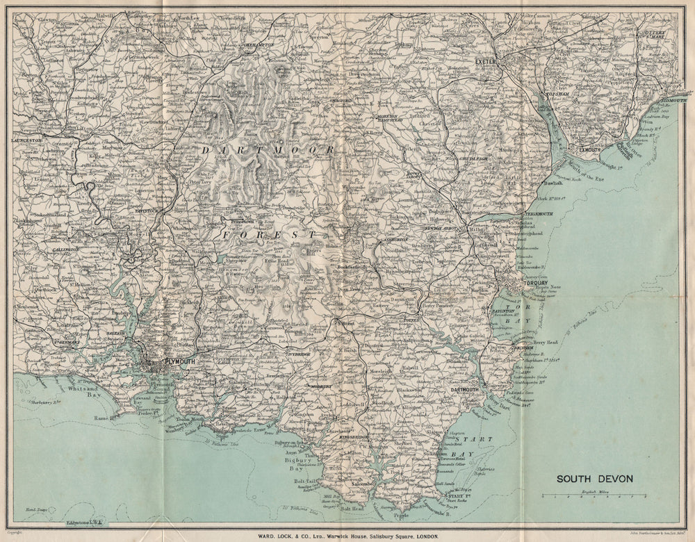 SOUTH DEVON. Dartmoor South Hams Torquay Tamar Valley Plymouth Exeter 1924 map