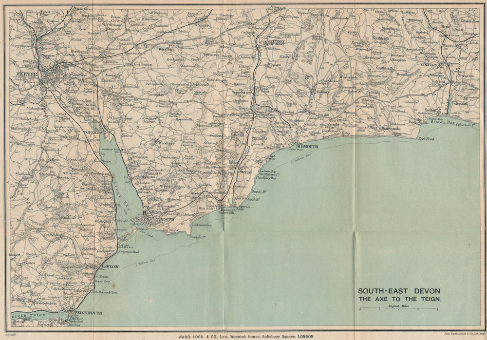 EAST DEVON COAST. Teignmouth Exmouth Exeter Sidmouth Budleigh Salterton 1924 map