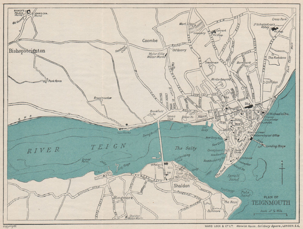 TEIGNMOUTH vintage town/city plan. Devon. WARD LOCK 1924 old antique map chart