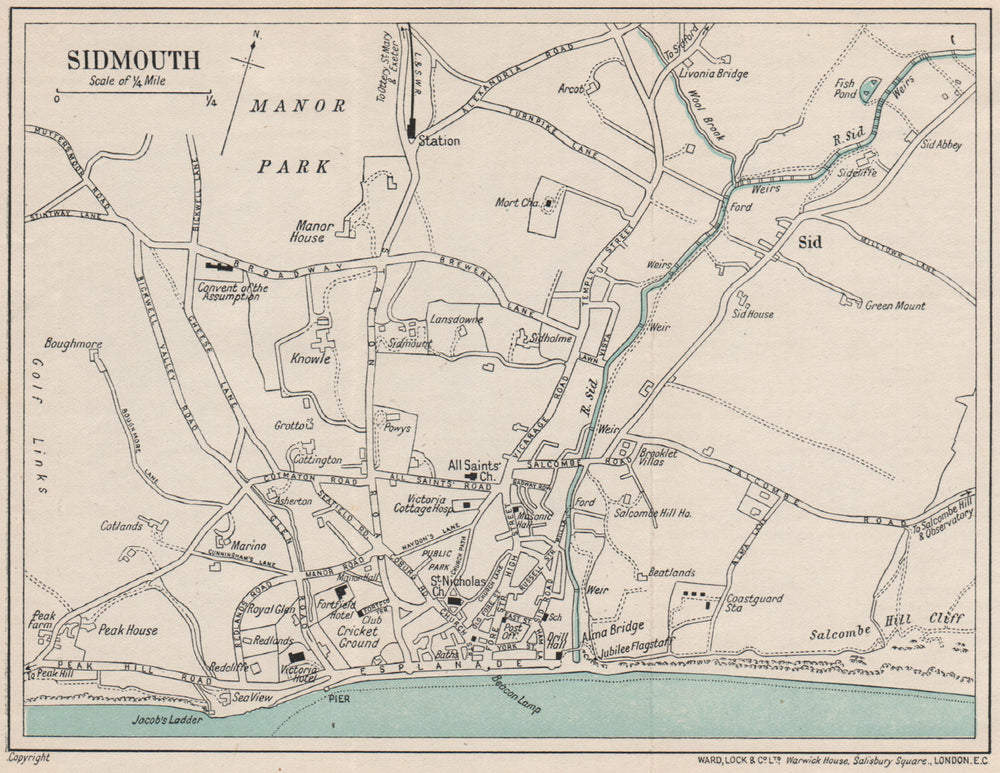 SIDMOUTH vintage town/city plan. Devon. WARD LOCK 1924 old antique map chart