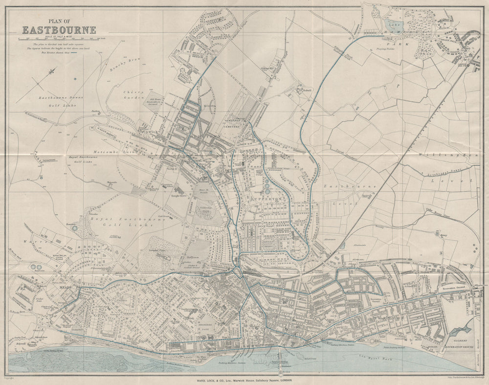 EASTBOURNE vintage town/city plan. Sussex. WARD LOCK 1929 old vintage map
