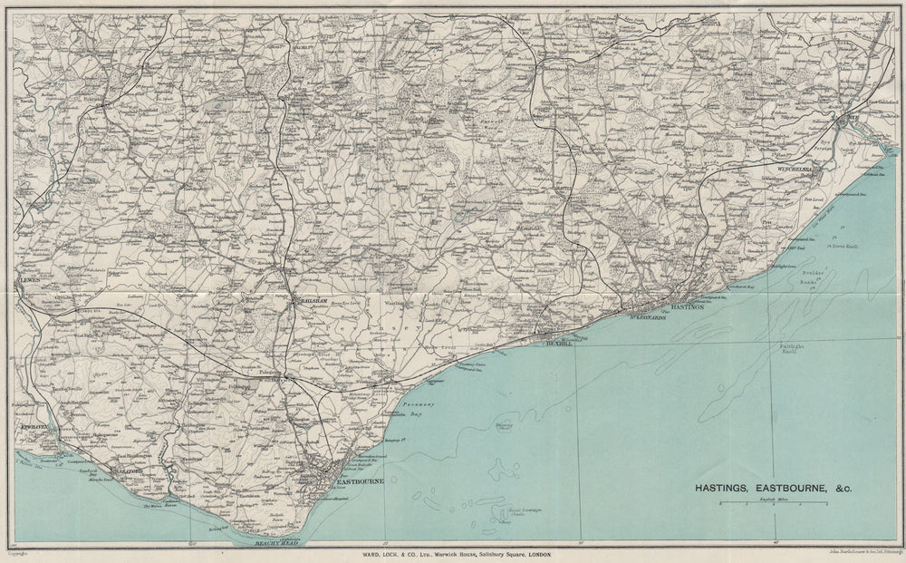 EAST SUSSEX COAST. Hastings Eastbourne Rye Bexhill Beachy Head 1929 old map