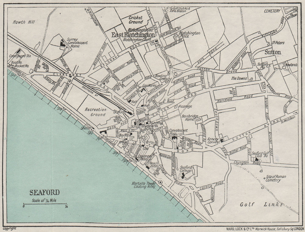 SEAFORD vintage town/city plan. Sussex. WARD LOCK 1929 old vintage map chart