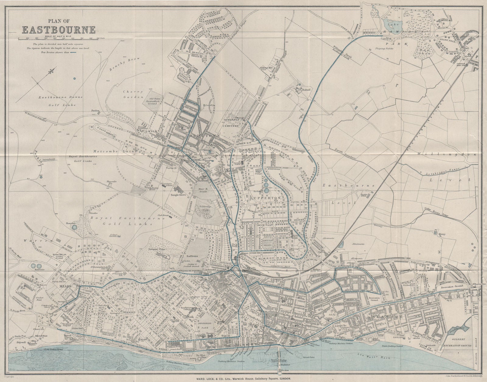 EASTBOURNE vintage town/city plan. Sussex. WARD LOCK 1933 old vintage ...