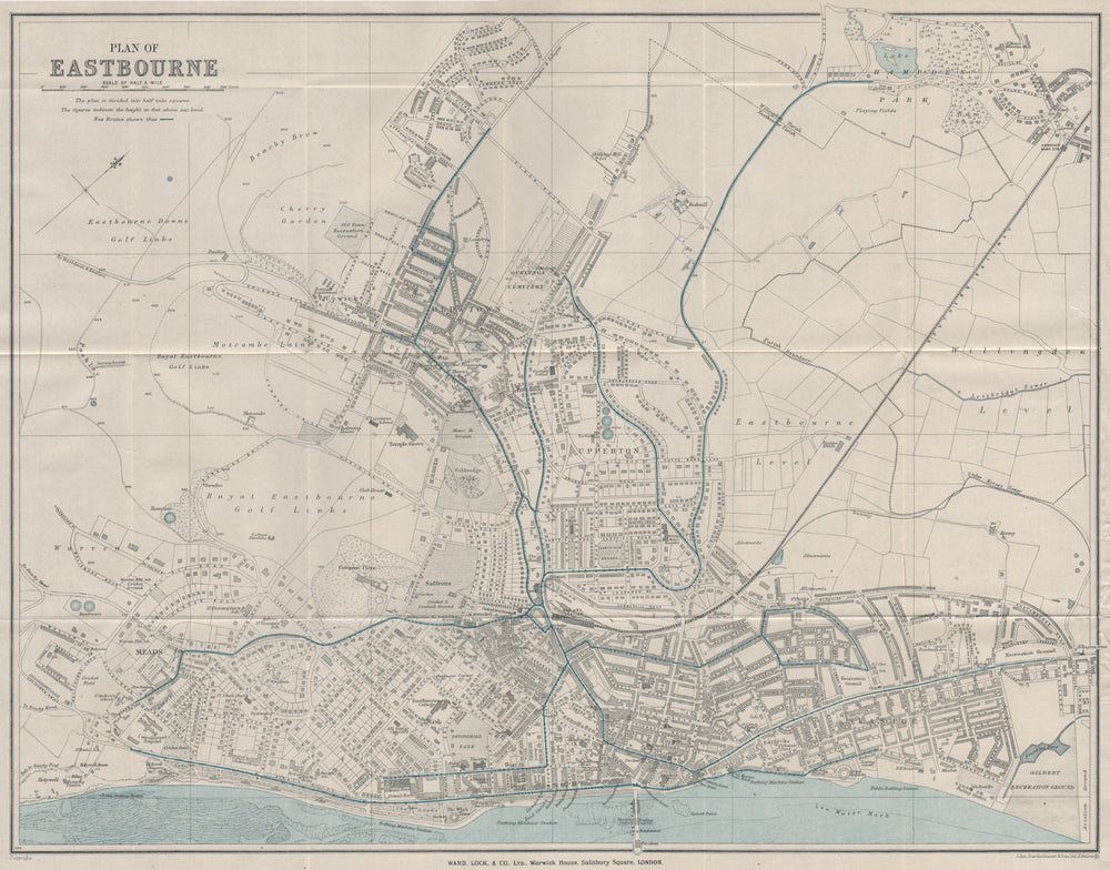 EASTBOURNE vintage town/city plan. Sussex. WARD LOCK 1933 old vintage map