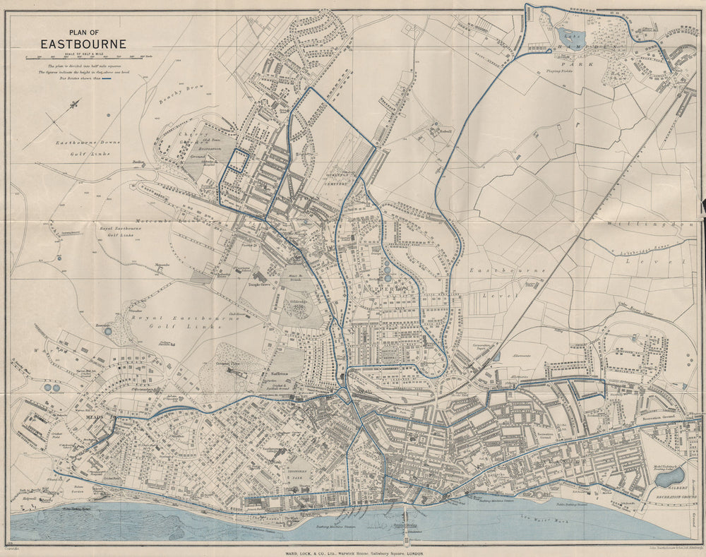 EASTBOURNE vintage town/city plan. Sussex. WARD LOCK 1939 old vintage map