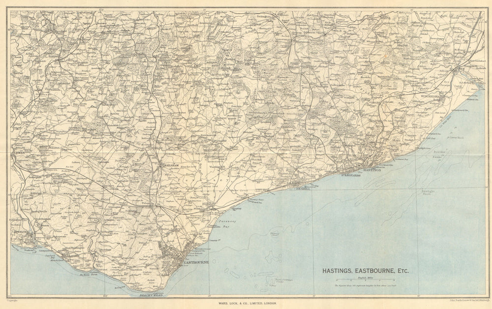 EAST SUSSEX COAST. Hastings Eastbourne Rye Bexhill Beachy Head 1947 old map