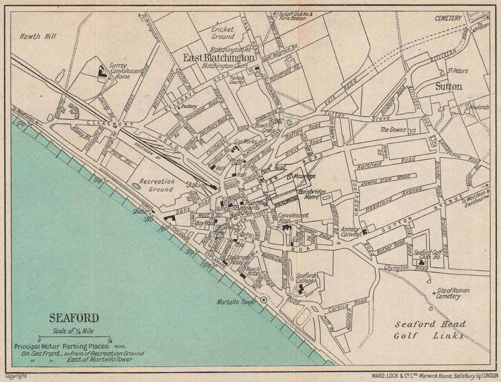 SEAFORD vintage town/city plan. Sussex. WARD LOCK 1947 old vintage map chart