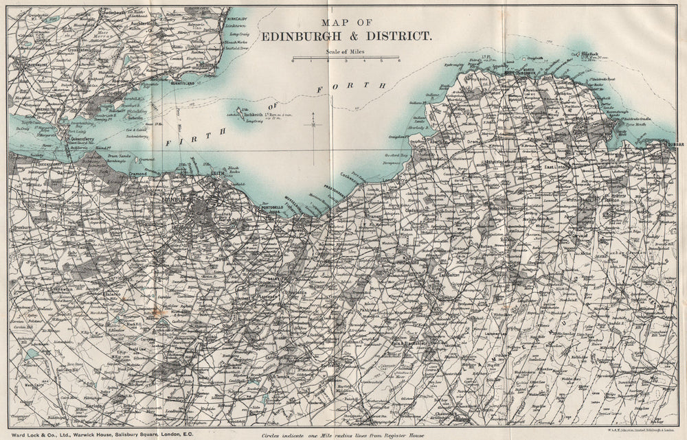 EDINBURGH AND DISTRICT. Firth of Forth. Scotland. WARD LOCK 1908 old map