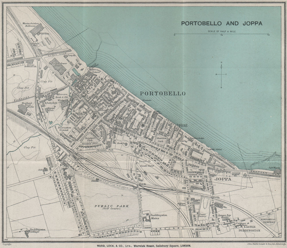 PORTOBELLO AND JOPPA vintage town/city plan. Scotland. WARD LOCK 1934 old map