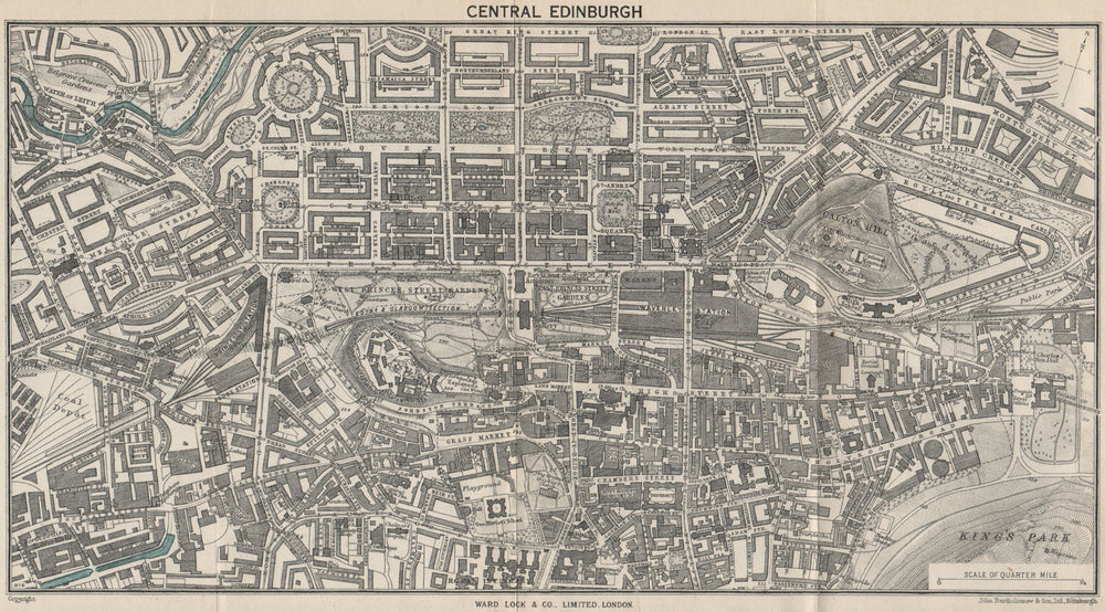 CENTRAL EDINBURGH vintage town/city plan. Scotland. WARD LOCK 1949 old map