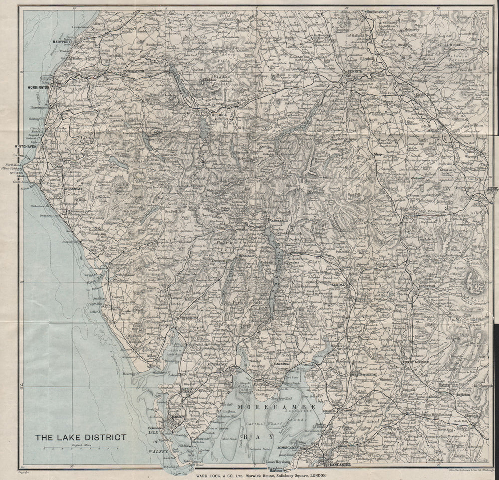 THE LAKE DISTRICT. Cumbria. WARD LOCK 1928 old vintage map plan chart