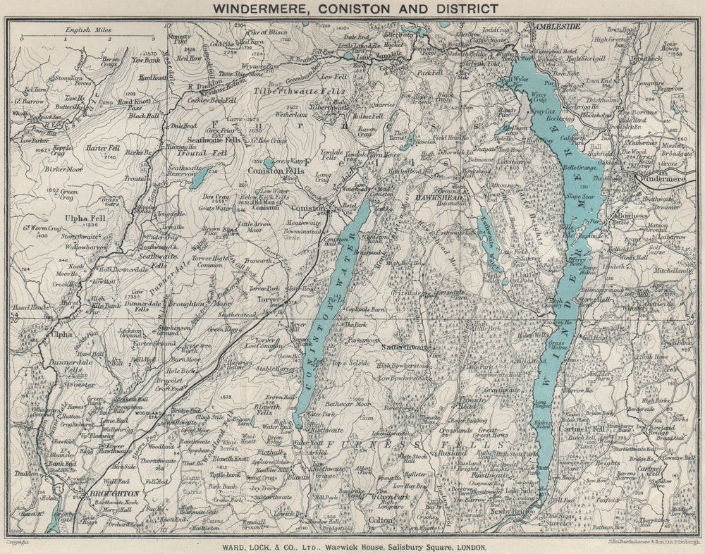 WINDERMERE & CONISTON WATER. Ambleside Lake District Cumbria. WARD LOCK 1928 map