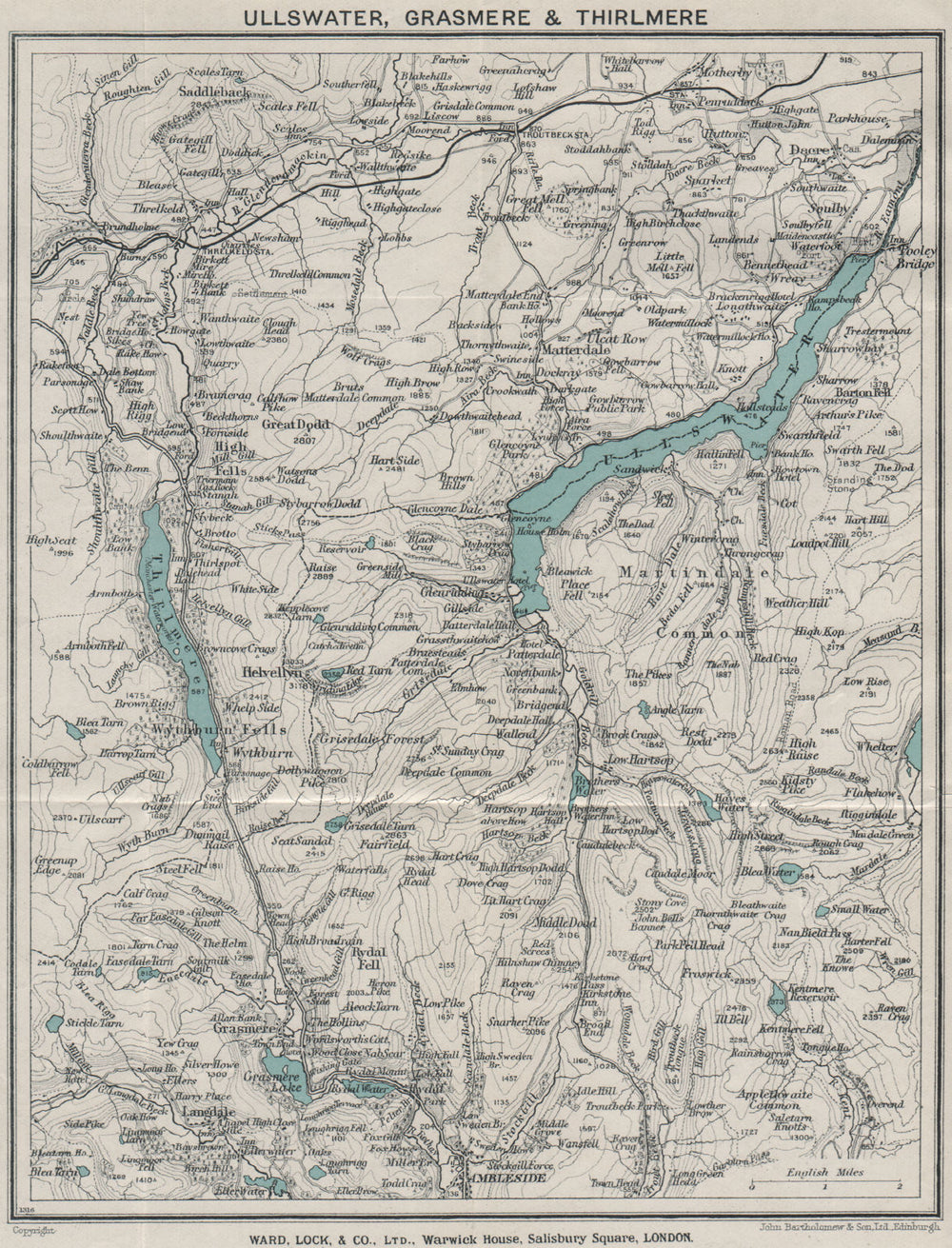 ULLSWATER, GRASMERE & THIRLMERE. Lake District. Cumbria. WARD LOCK 1928 map