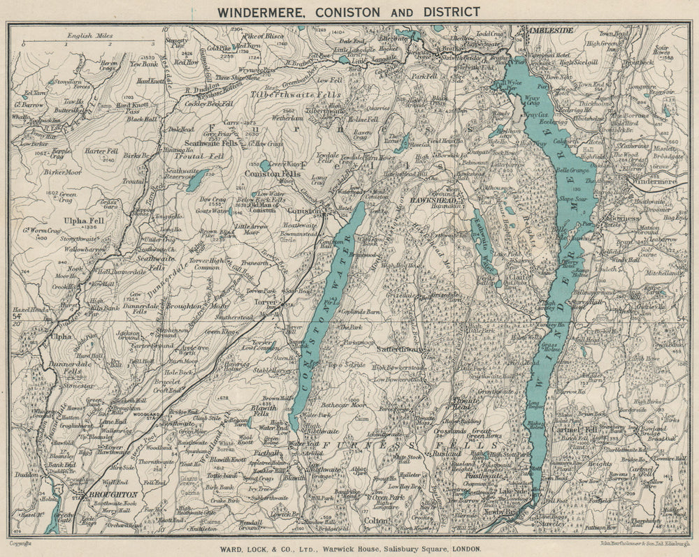 WINDERMERE & CONISTON WATER. Ambleside Lake District Cumbria. WARD LOCK 1934 map