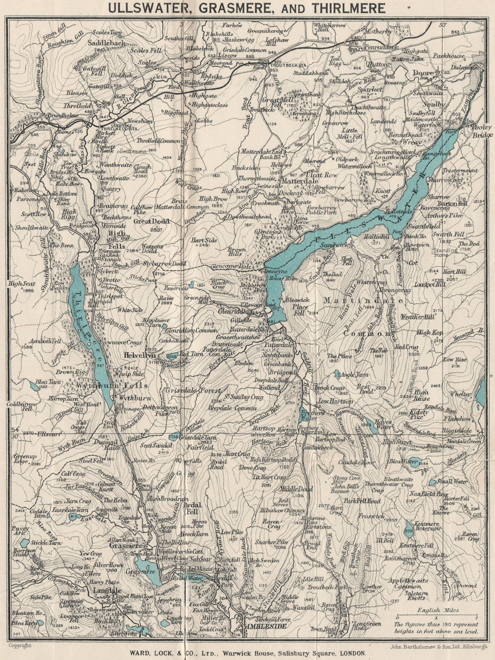 ULLSWATER, GRASMERE & THIRLMERE. Lake District. Cumbria. WARD LOCK 1934 map