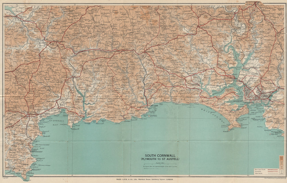 SOUTH CORNWALL COAST/TAMAR Plymouth Fowey Looe Mevagissey St Austell 1937 map