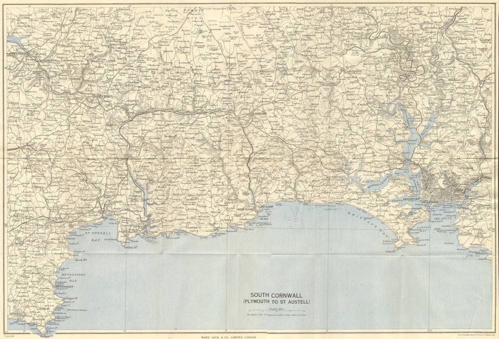 SOUTH CORNWALL COAST/TAMAR Plymouth Fowey Looe Mevagissey St Austell 1948 map
