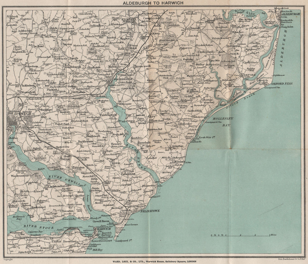 HAVEN PORTS/SOUTH SUFFOLK COAST. Felixstowe Harwich Ipswich Orfordness 1901 map