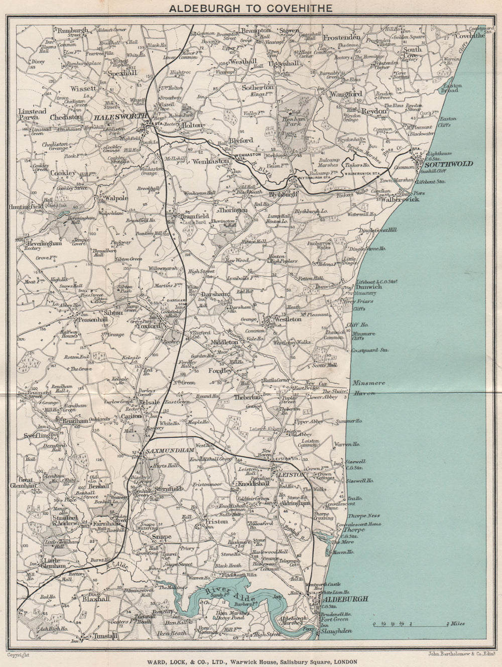 SUFFOLK COAST. Aldeburgh-Southwold-Covehithe. Halesworth. WARD LOCK 1901 map