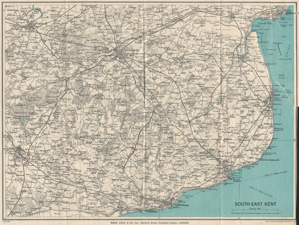 SOUTH-EAST KENT. Canterbury Dover Ramsgate Ashford Folkestone Faversham 1938 map