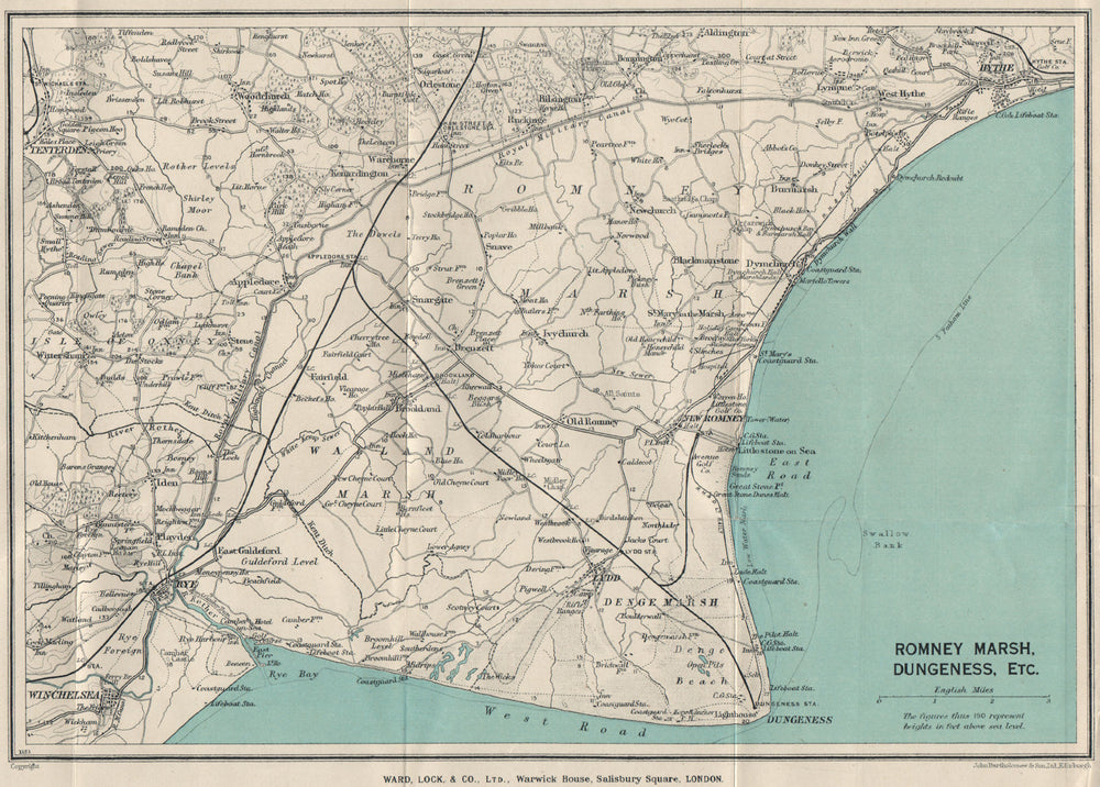 ROMNEY MARSH. Dungeness Rye Hythe Winchelsea. Walland Marsh. Kent 1938 old map