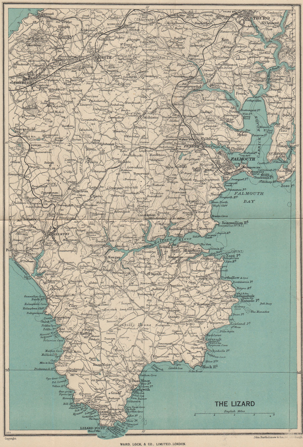 THE LIZARD topo map. Falmouth Helston Helford River Cornwall. WARD LOCK 1948