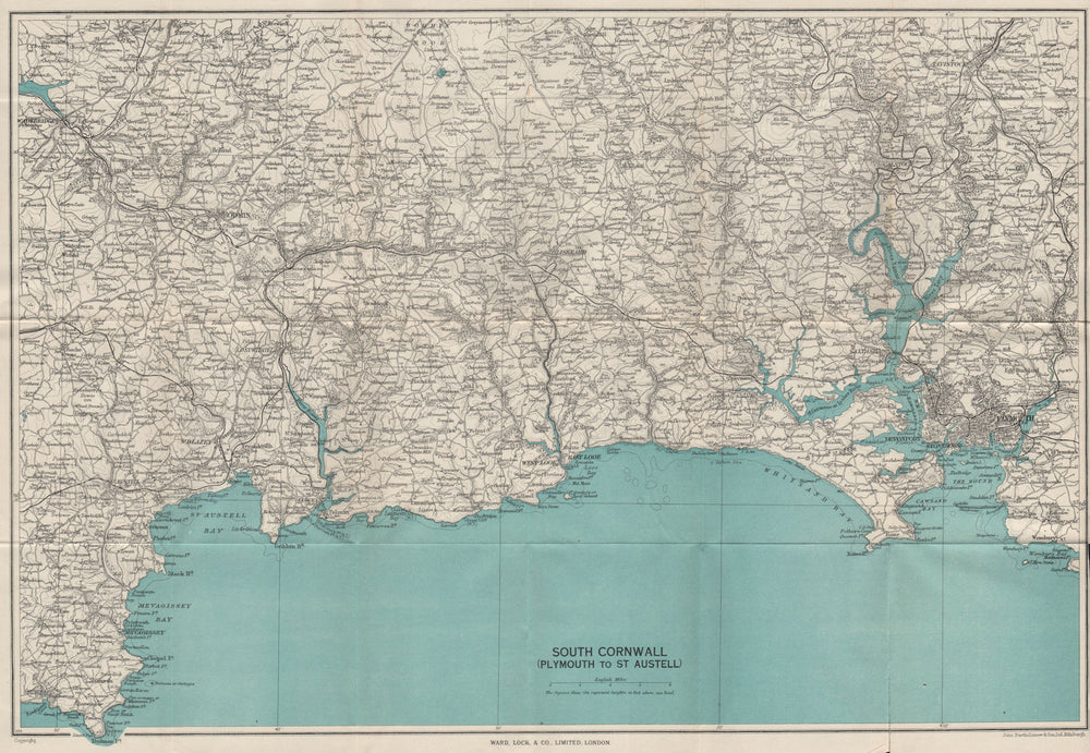 SOUTH CORNWALL COAST/TAMAR Plymouth Looe Fowey Mevagissey St Austell 1948 map