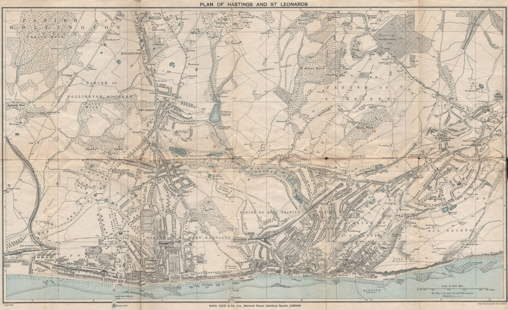 HASTINGS AND ST. LEONARDS vintage town/city plan. Sussex. WARD LOCK 1911 map