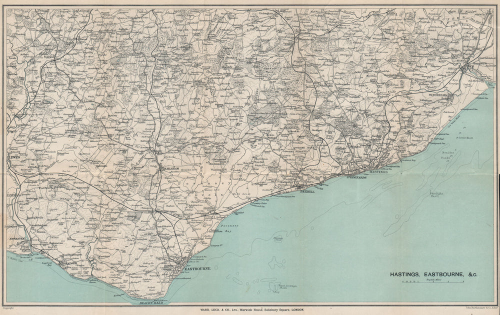 EAST SUSSEX COAST. Hastings Eastbourne Rye Bexhill Beachy Head 1911 old map